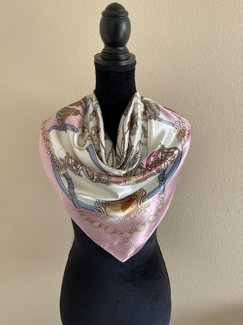 Anyyou Scarf for Women White Pink Printed Polyester Silk Big Square Silk 90*90cm Satin For Spring Summer Autumn Winter