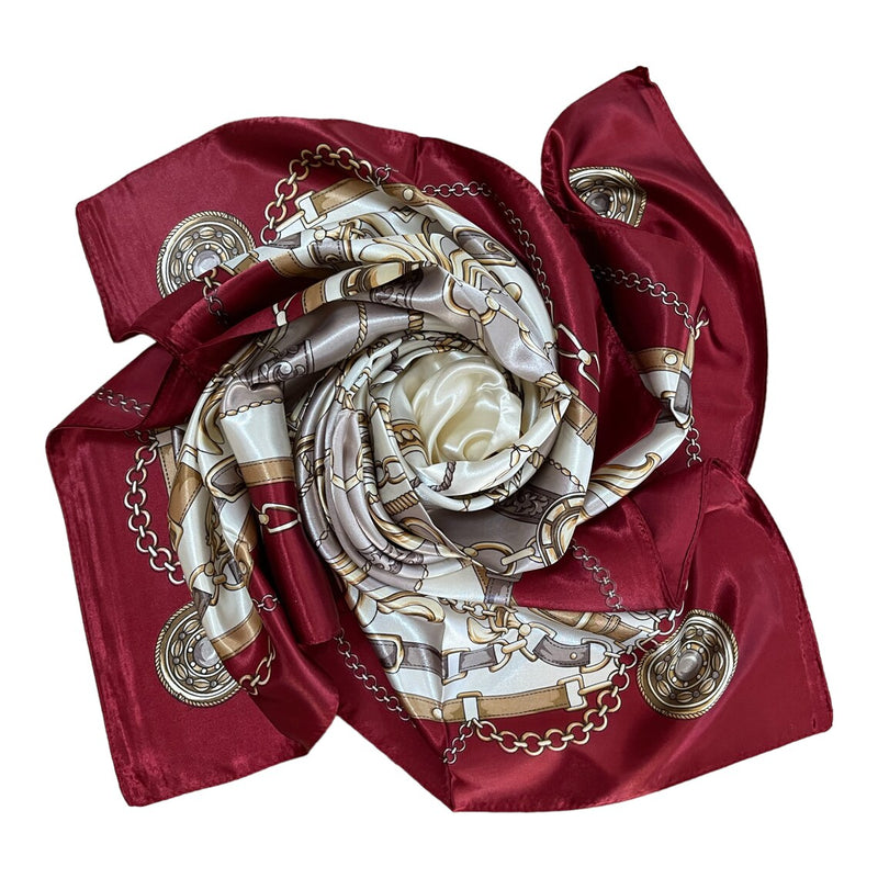 Anyyou Scarf for Women Beige Red Satin Silk Shawl Fashion Accessories Chain Flowers Pattern Autumn Winter Scarves
