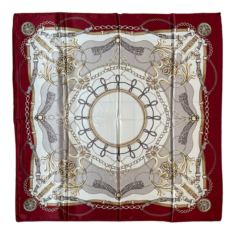 Anyyou Scarf for Women Beige Red Satin Silk Shawl Fashion Accessories Chain Flowers Pattern Autumn Winter Scarves