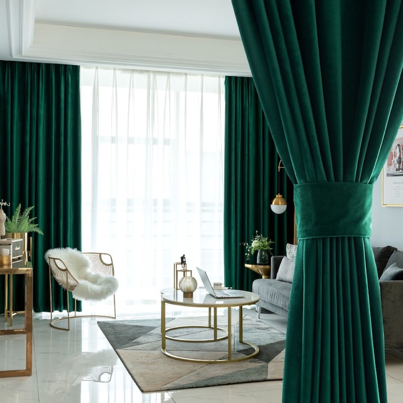 Anydrape 500cm Green High Quality Modern Velvet Blackout Curtains for Living Room Bedroom Dining Luxury Window Drape