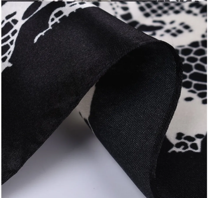 Anyyou Scarf for Women Lace Black Printed Square Silk Shawl For Summer Spring And Fall