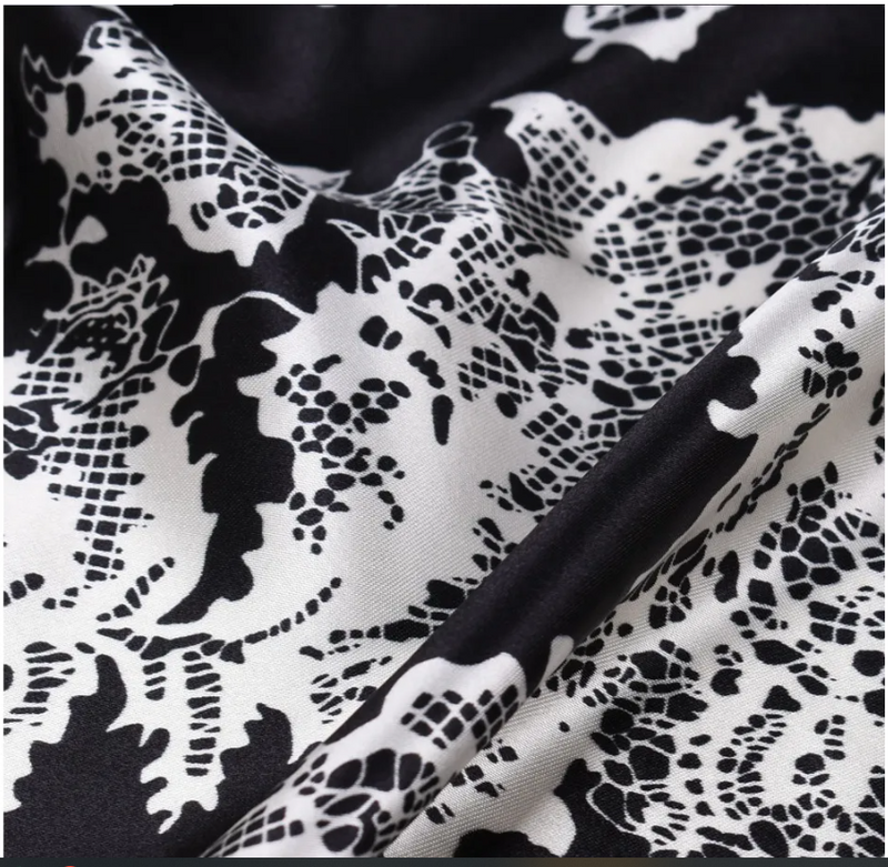 Anyyou Scarf for Women Lace Black Printed Square Silk Shawl For Summer Spring And Fall