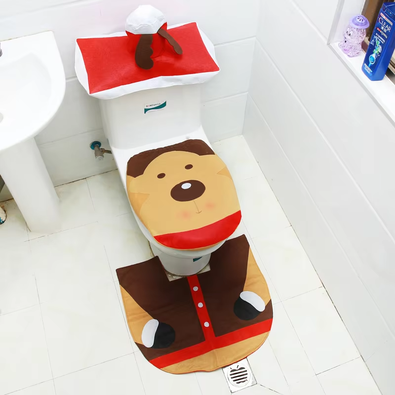 ANYDECO Christmas Toilet Seat Cover Rug Bathroom Mat Set