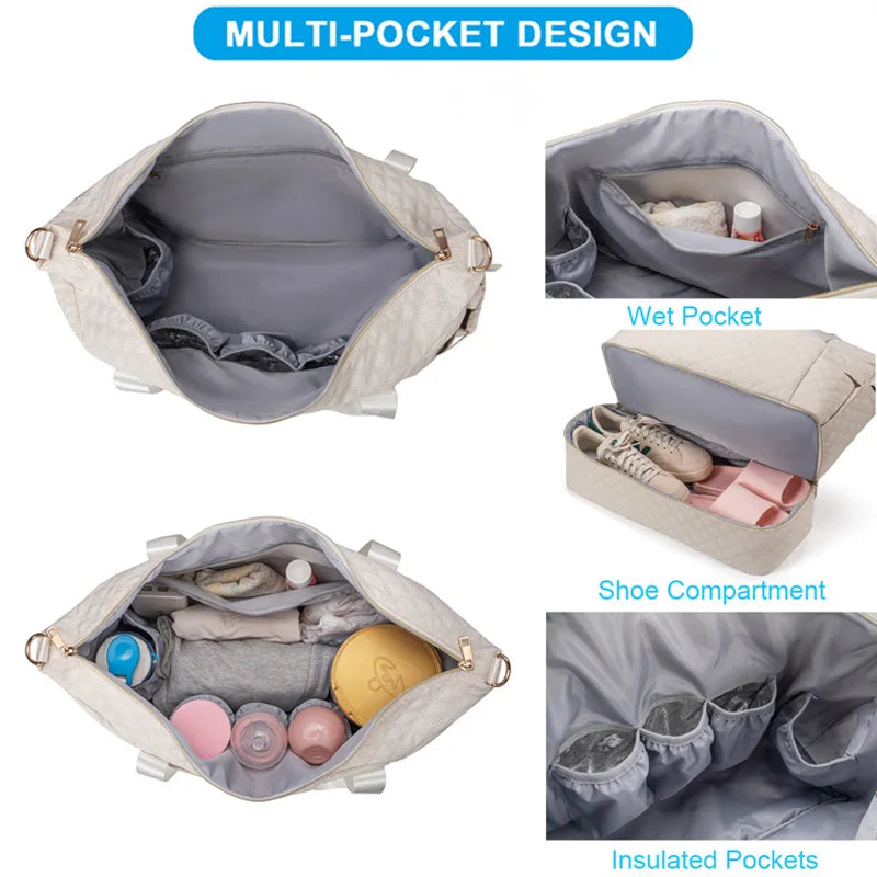 Anymom Mommy Diaper Bag Pink Handbag 3 pcs Set with Multiple Pocket Design for Travel Outdoor Changing Fashion Mom Shoulder Bags