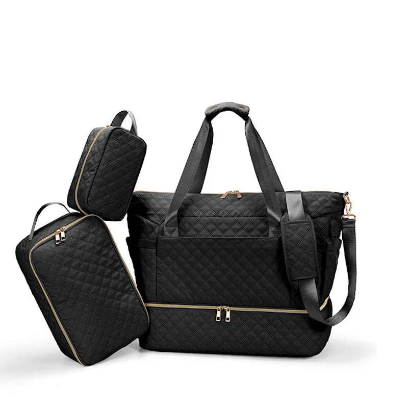 Anymom Mommy Diaper Bag Black Handbag 3 pcs Set with Multiple Pocket Design for Travel Outdoor Changing Fashion Mom Shoulder Bags