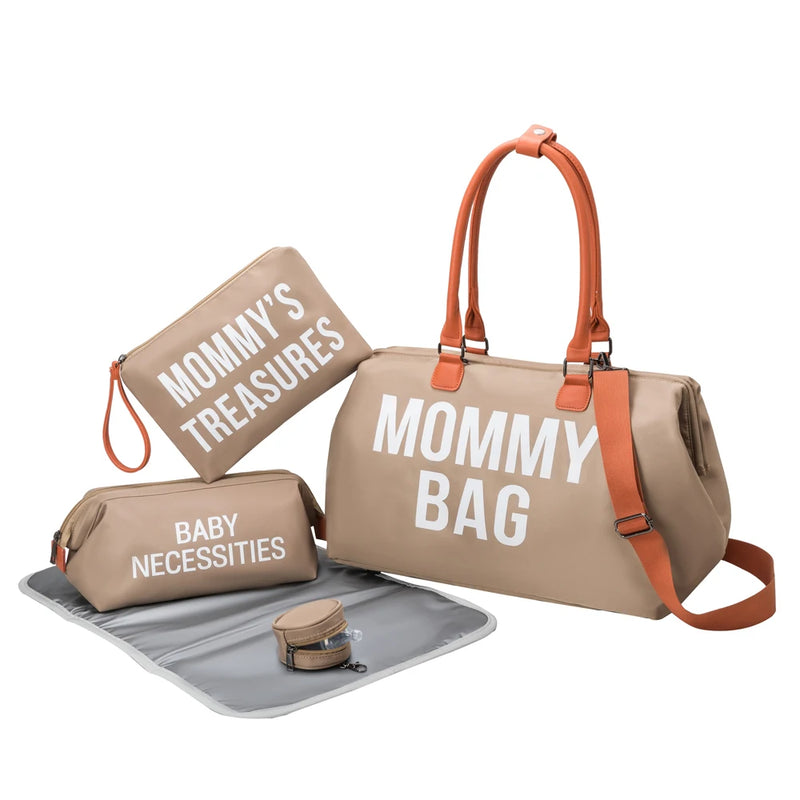 Anymom Mommy Diaper Bag Khaki Handbag 5 pcs Set with Portable Changing Pad Adjustable and Removable Strap Mommy Maternity Bag