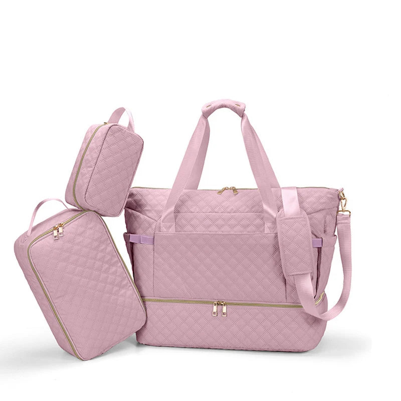 Anymom Mommy Diaper Bag Pink Handbag 3 pcs Set with Multiple Pocket Design for Travel Outdoor Changing Fashion Mom Shoulder Bags