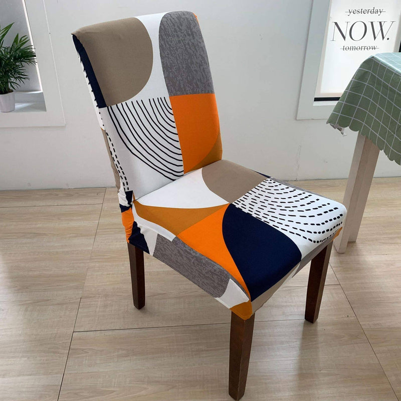 Anyseat Chair Cover Orange Pattern and Lines Design with Anti-Dirt and Elastic Material for Dining Room Kitchen Wedding Hotel Banquet Restaurant