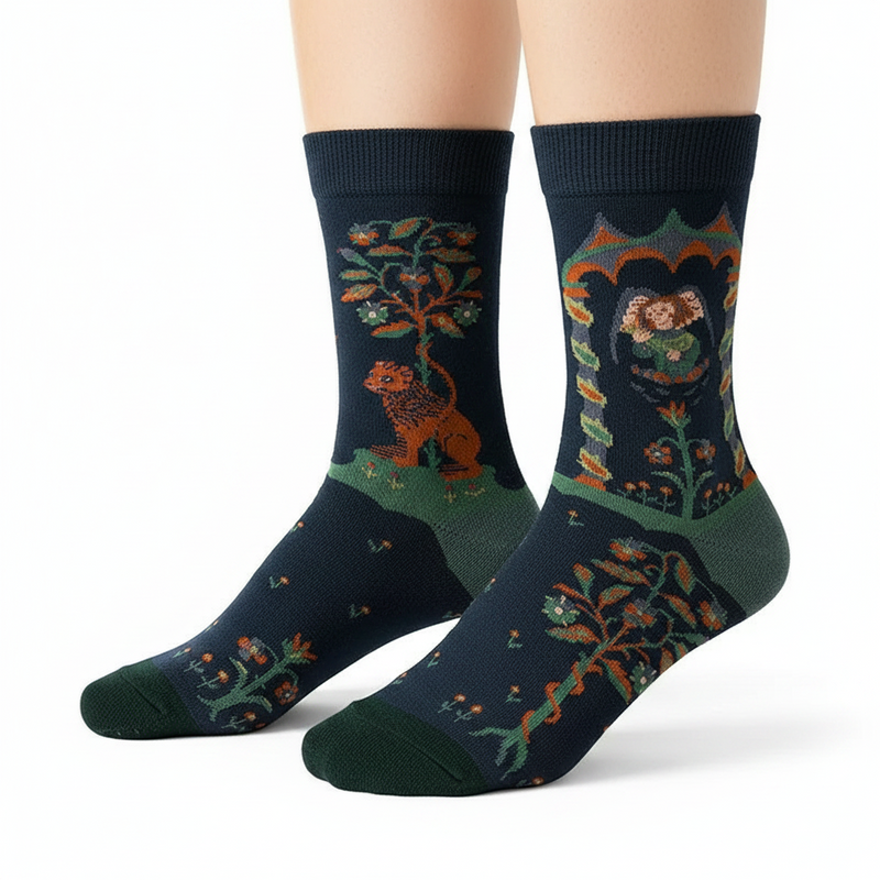 Anyfootwear 5 Pairs Size 5-9 Fashion Long Sock Cartoon Personalized Creative Lion and Woman Print For Men Woman Foot Cold Winter Warm Comfortable Accessories