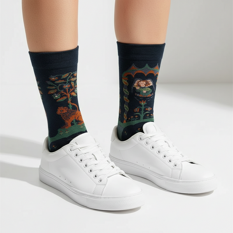 Anyfootwear 5 Pairs Size 5-9 Fashion Long Sock Cartoon Personalized Creative Lion and Woman Print For Men Woman Foot Cold Winter Warm Comfortable Accessories