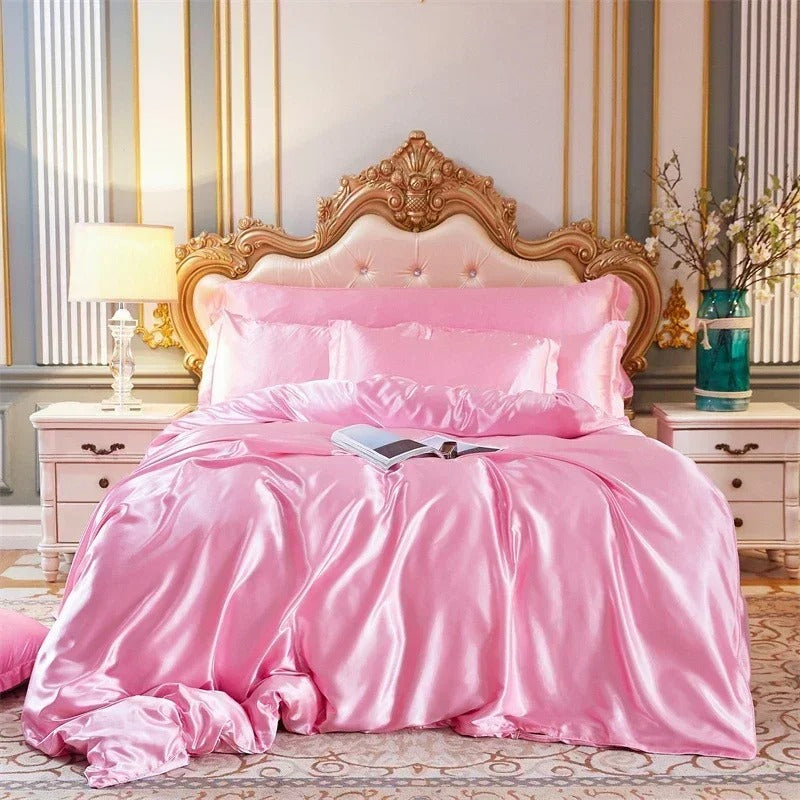 Anycozy Beddings Blush Pink US Full Size 3 Pcs High End Satin Smooth Duvet Cover Set Luxury Polyester Silky Soft Cozy Bedding Set