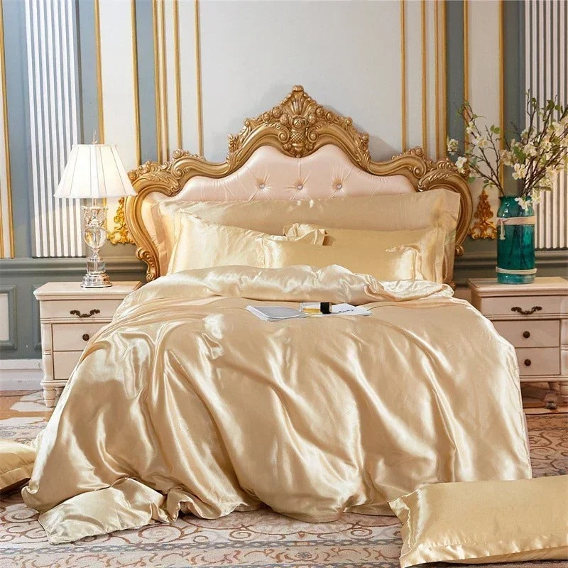 Anycozy Beddings Beige US King Size 3 Pcs High End Satin Smooth Duvet Cover Set Luxury Polyester Silky Soft Cozy Bedding Set