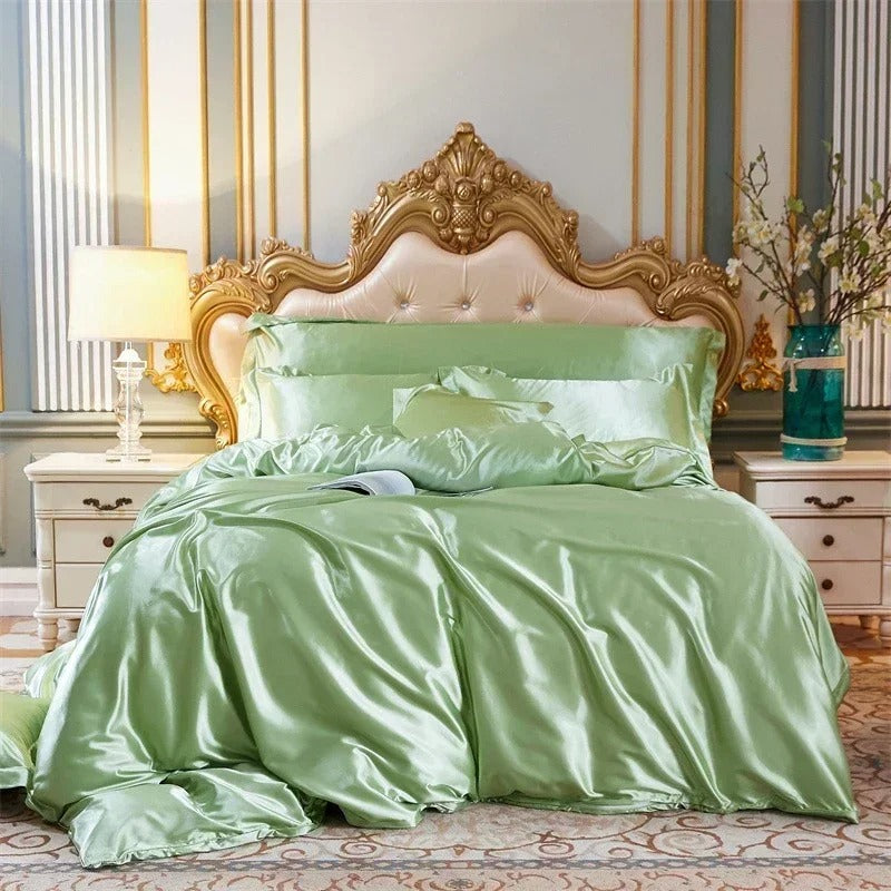 Anycozy Beddings Sage Green US King Size 3 Pcs High End Satin Smooth Duvet Cover Set Luxury Polyester Silky Soft Cozy Bedding Set