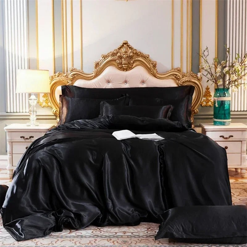 Anycozy Beddings Black AU Single Size 3 Pcs High End Satin Smooth Duvet Cover Set Luxury Polyester Silky Soft Cozy Bedding Set