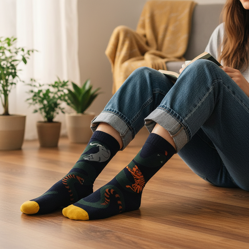 Anyfootwear 5 Pairs Size 5-9 Fashion Long Sock Cartoon Personalized Creative Nature Snake Print For Men Woman Foot Cold Winter Warm Comfortable Accessories