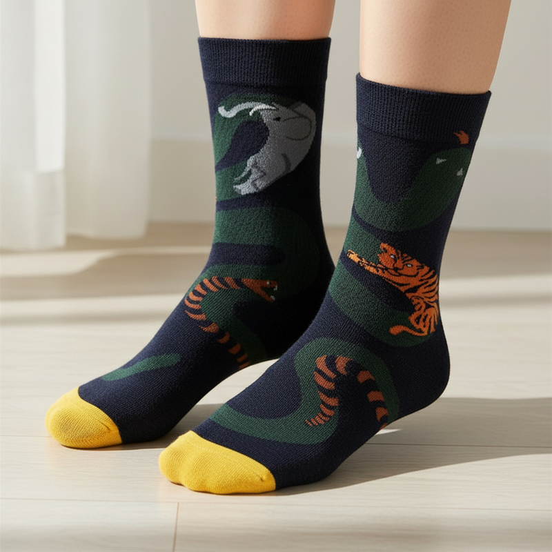 Anyfootwear 5 Pairs Size 5-9 Fashion Long Sock Cartoon Personalized Creative Nature Snake Print For Men Woman Foot Cold Winter Warm Comfortable Accessories
