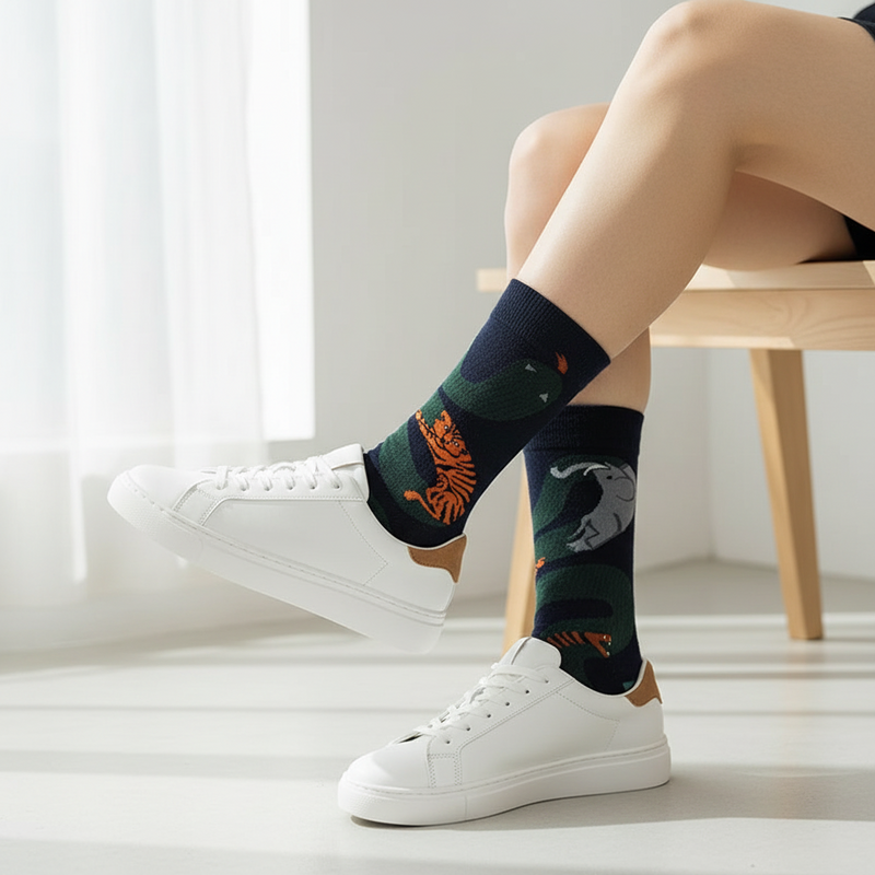 Anyfootwear 5 Pairs Size 5-9 Fashion Long Sock Cartoon Personalized Creative Nature Snake Print For Men Woman Foot Cold Winter Warm Comfortable Accessories