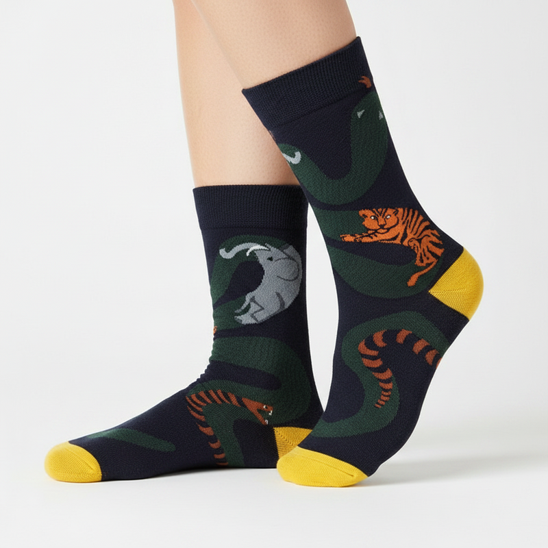 Anyfootwear 5 Pairs Size 5-9 Fashion Long Sock Cartoon Personalized Creative Nature Snake Print For Men Woman Foot Cold Winter Warm Comfortable Accessories
