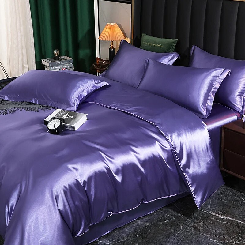 Anycozy Beddings Light Purple 140X210cm 2 Pcs High End Satin Smooth Duvet Cover Set Luxury Polyester Silky Soft Cozy Bedding Set