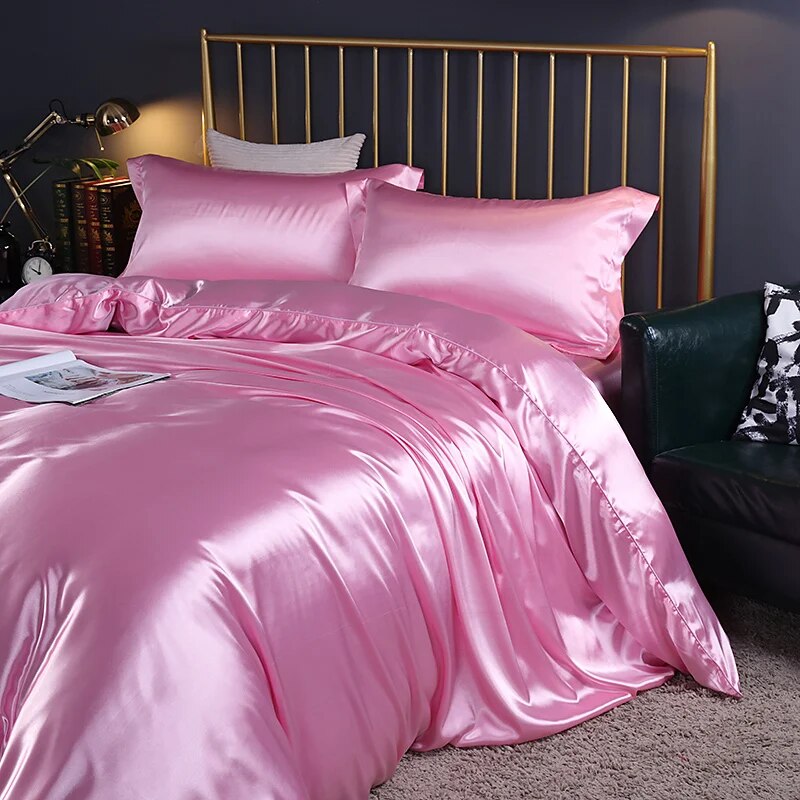 Anycozy Beddings Blush Pink US Twin Size 3 Pcs High End Satin Smooth Duvet Cover Set Luxury Polyester Silky Soft Cozy Bedding Set