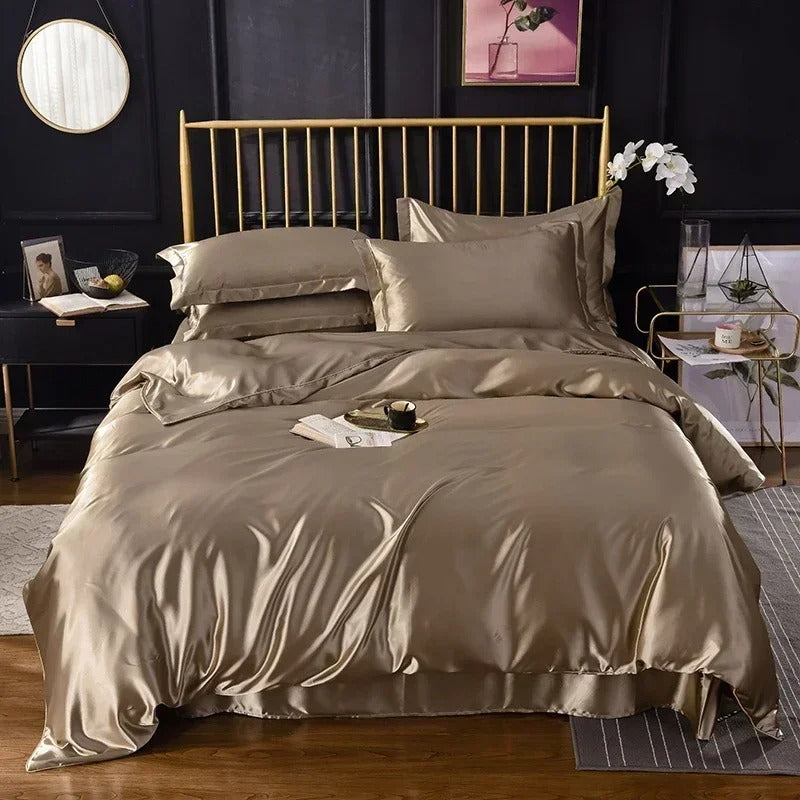 Anycozy Beddings Tan Brown 140X210cm 2 Pcs High End Satin Smooth Duvet Cover Set Luxury Polyester Silky Soft Cozy Bedding Set