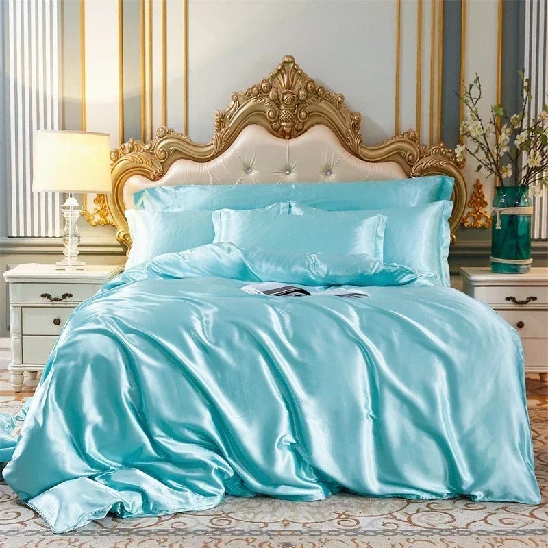 Anycozy Beddings Sky Blue AU EU King Size 3 Pc High End Satin Smooth Duvet Cover Set Luxury Polyester Silky Soft Cozy Bedding Set