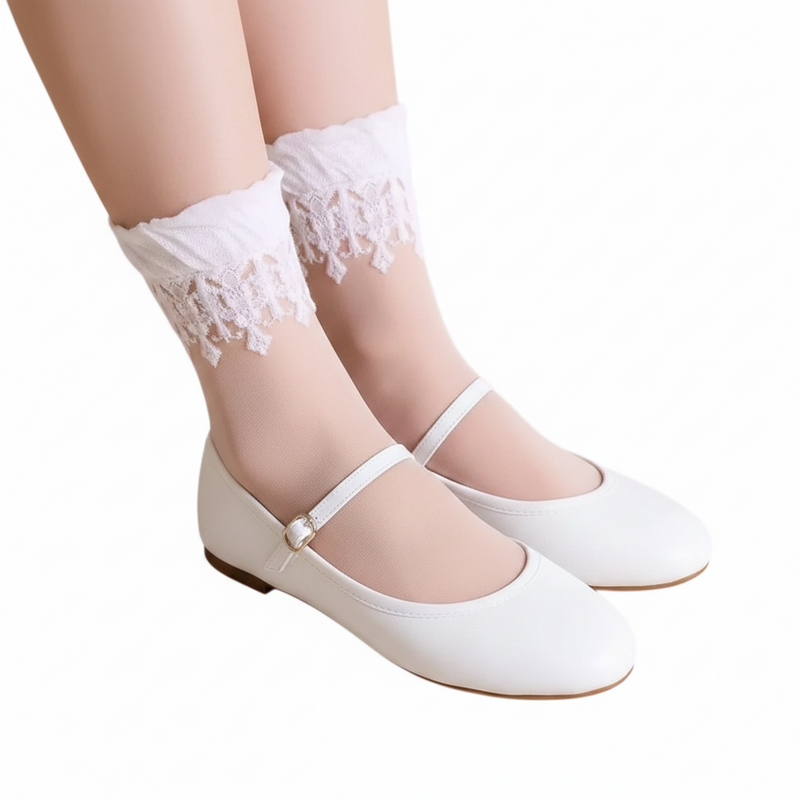 Anyfootwear 5 Pairs Size 5-9 Fashion Socks Summer Lace Embroidery Breathable Silk Transparent Glass Crystal Stretch for Women White