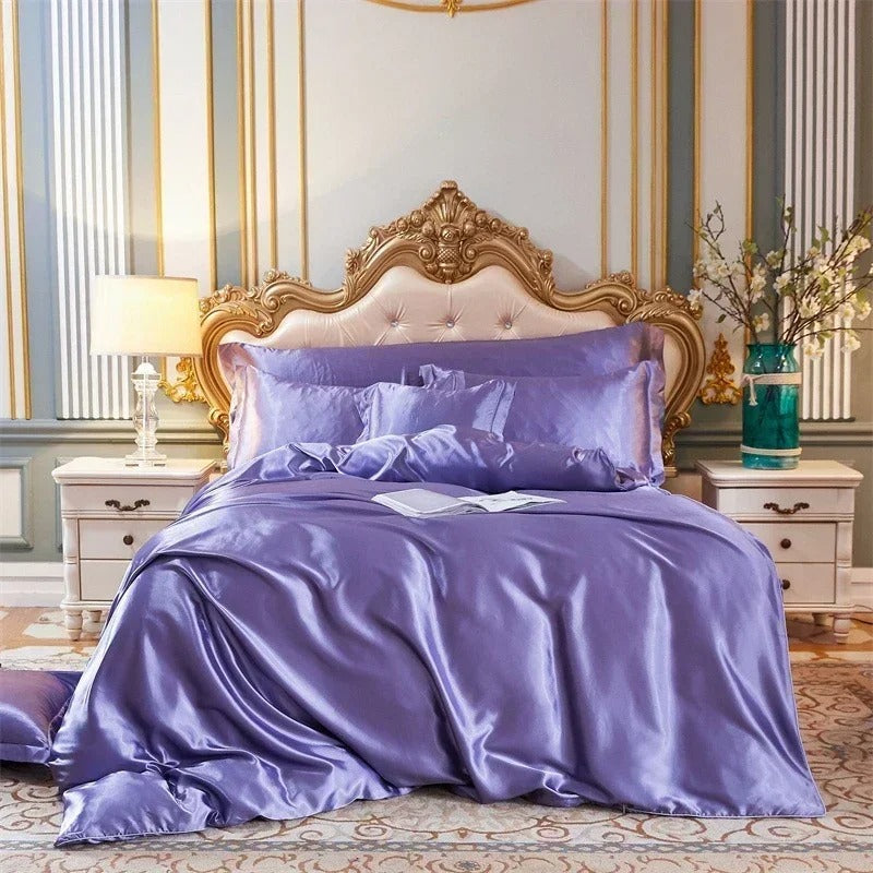 Anycozy Beddings Light Purple US King Size 3 Pcs High End Satin Smooth Duvet Cover Set Luxury Polyester Silky Soft Cozy Bedding Set