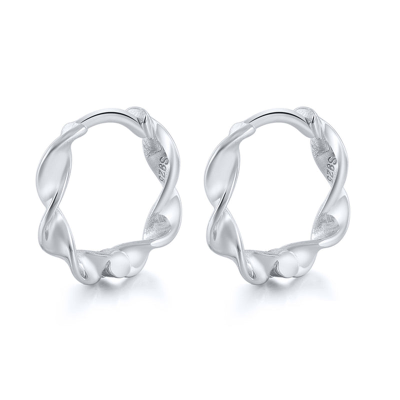 ANYCO Earrings Sterling Silver Minimalist Round Wave Twist Small Stud For Women Girl Teen Fashion Stylish Accessories Jewelry Gifts