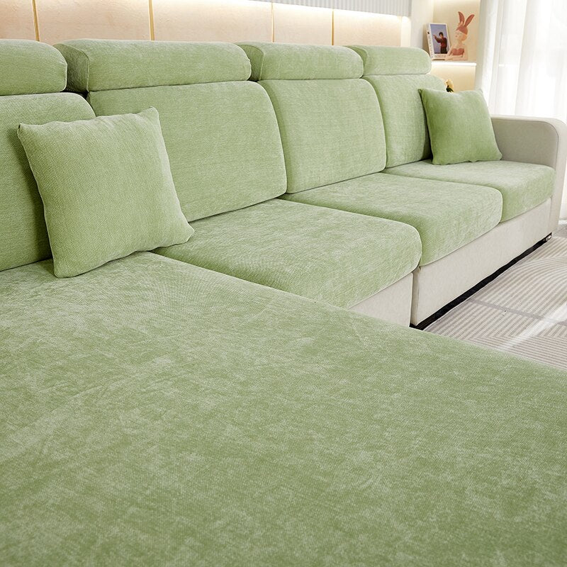 Anyseat L‑Shape Sofa Cover Mint Green Chenille Polyester Thick Stretchable Cushion Protector for Living Room