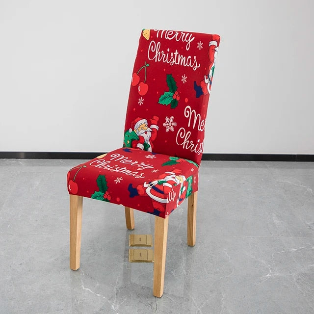 Anyseat Chair Cover Red Big Cheery Santa Design with Anti-Dirt and Elastic Material for Dining Room Kitchen Wedding Hotel Banquet Restaurant