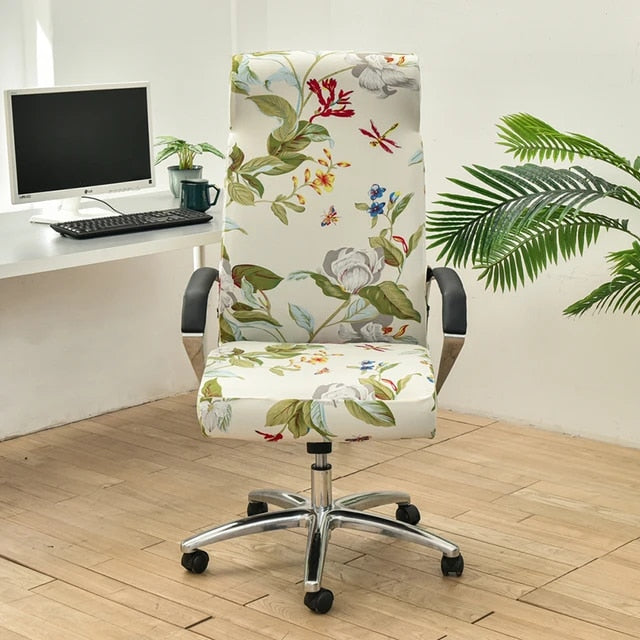 Anyseat Office Chair Cover Light Leafy Design Large Non-Slip Rotating Seat Case Universal Armrest Chair Protector