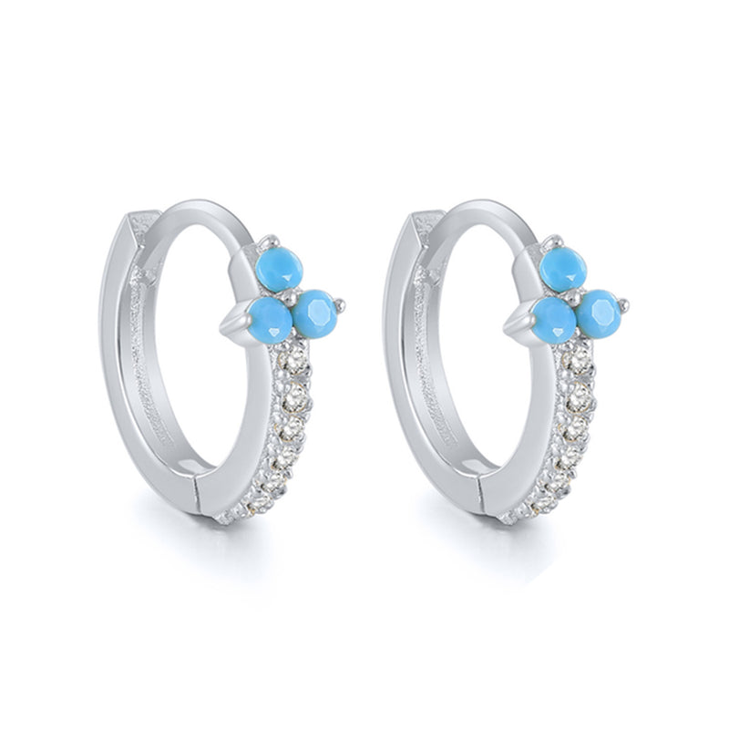 ANYCO Earrings Sterling Silver Blue Minimalist Pave Black Blue Zircon Flower Stud  For Women Girl Perfect Fashion Stylish Accessories Jewelry Gifts