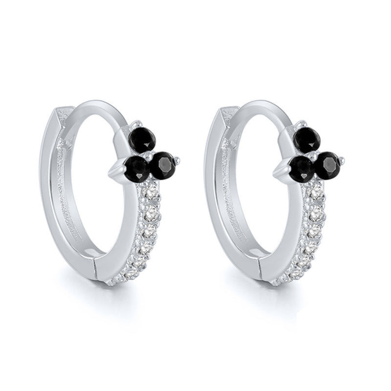 ANYCO Earrings Sterling Silver Black Minimalist Pave Black Blue Zircon Flower Stud  For Women Girl Perfect Fashion Stylish Accessories Jewelry Gifts