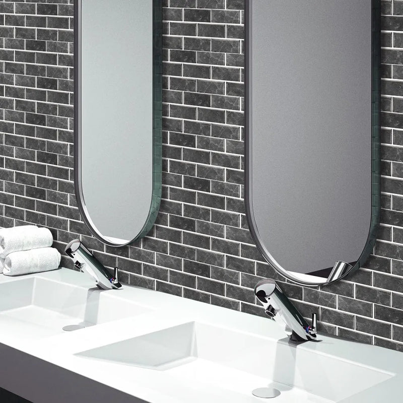 ANYDECO Wallpaper Black Gray 24 Pcs Waterproof Self Adhesive Removable 3D DIY Modern Marble Tile Wall Sticker Home Decor