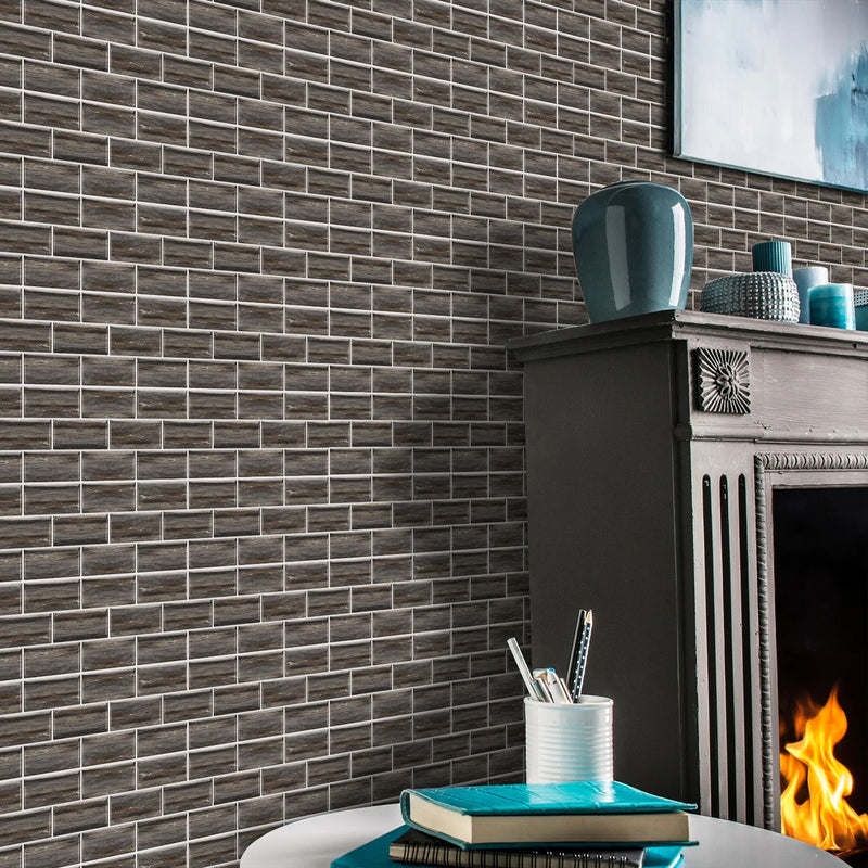 ANYDECO Wallpaper Black Gray 12 Pcs Waterproof Self Adhesive Removable 3D DIY Modern Marble Tile Wall Sticker Home Decor