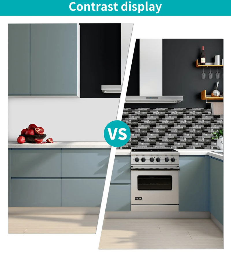 ANYDECO Wallpaper Black Light Gray 24 Pcs Waterproof Self Adhesive Removable 3D DIY Modern Marble Tile Wall Sticker Home Decor