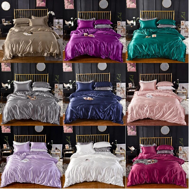 Anycozy Beddings Hot Pink AU Single Size 3 Pcs High End Satin Smooth Duvet Cover Set Luxury Polyester Silky Soft Cozy Bedding Set