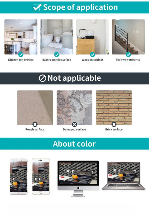 ANYHOUZ Wallpaper White 18 Pcs Waterproof Self Adhesive Removable 3D DIY Modern Marble Tile Wall Sticker Home Decor