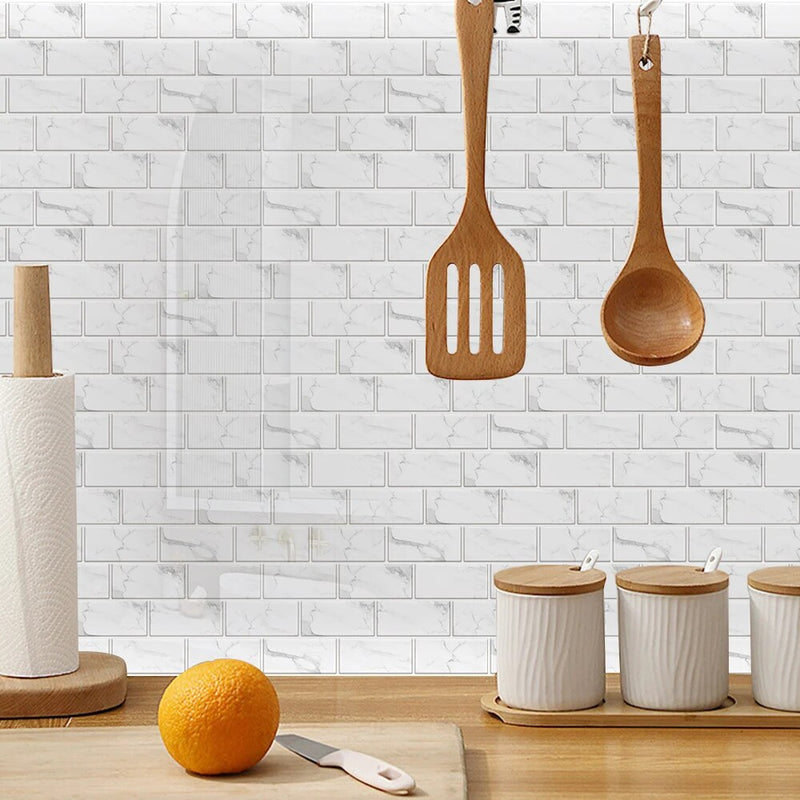 ANYDECO Wallpaper Rustic Brown 12 Pcs Waterproof Self Adhesive Removable 3D DIY Modern Marble Tile Wall Sticker Home Decor