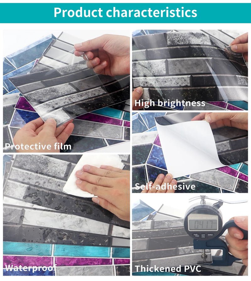ANYDECO Wallpaper Dark Gray 6 Pcs Waterproof Self Adhesive Removable 3D DIY Modern Marble Tile Wall Sticker Home Decor