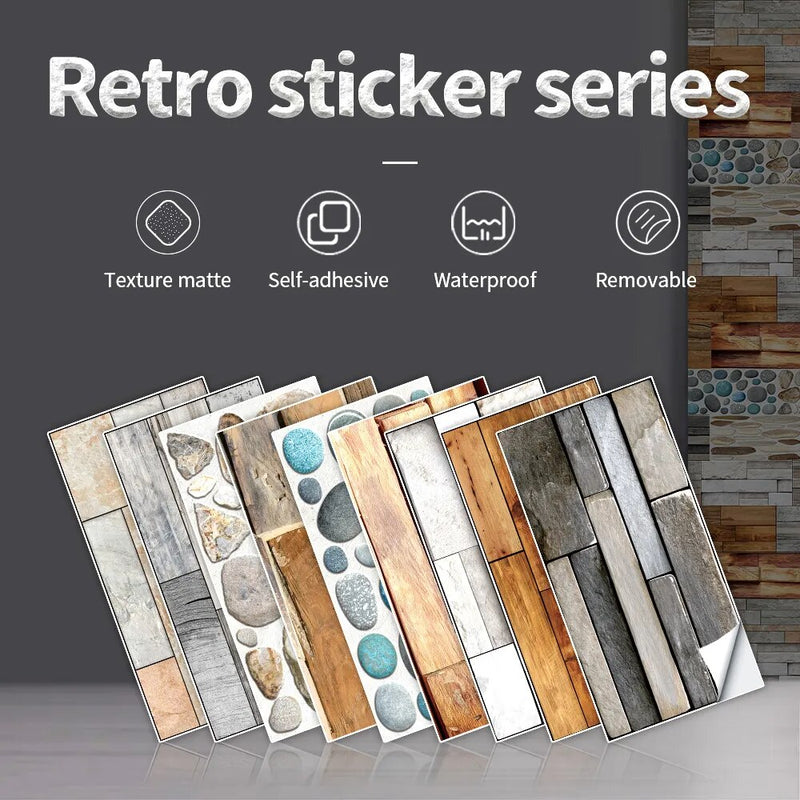 ANYDECO Wallpaper Rustic Brown 18 Pcs Waterproof Self Adhesive Removable 3D DIY Modern Marble Tile Wall Sticker Home Decor