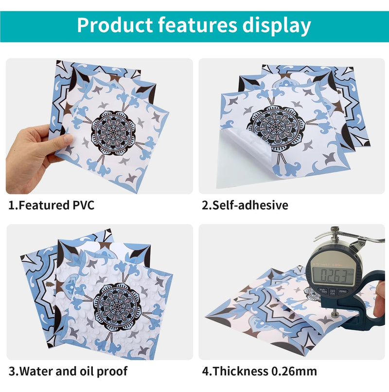 ANYDECO Wallpaper Mix Color 20cmx20cm 24 Pcs Modern Retro Style PVC Tile Stickers Waterproof Self Adhesive Wall Home Decor
