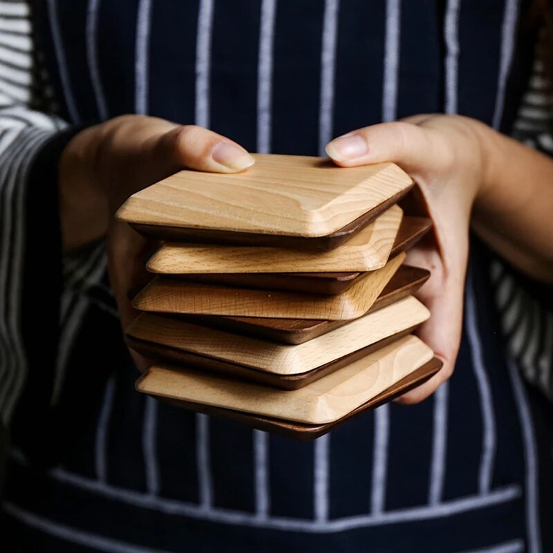 Anygleam Black Walnut 6pcs Wooden Coasters Cup Kitchen Tools Accessories