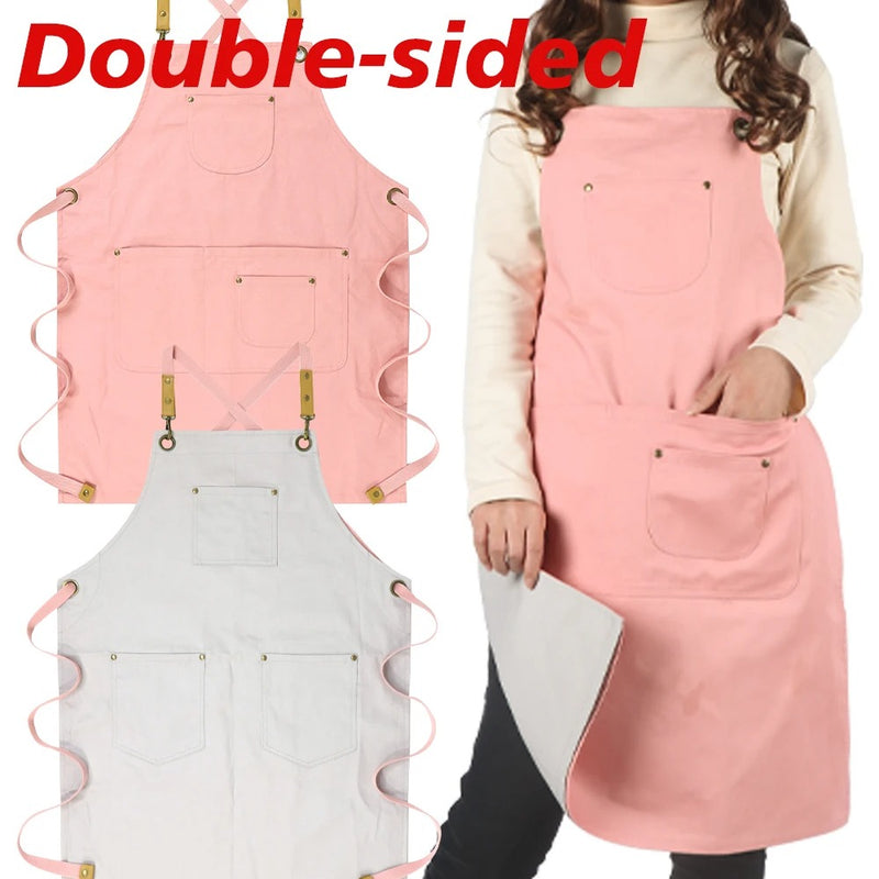 Anypron Unisex Pink Grey Chef Apron – Durable Cooking & Café Workwear for Men and Women