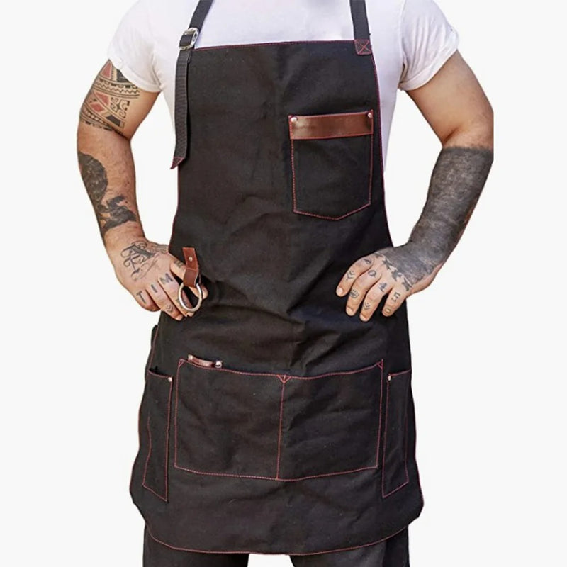 Anypron Black Canvas Apron Waterproof Oilproof Chef Waiter Workwear