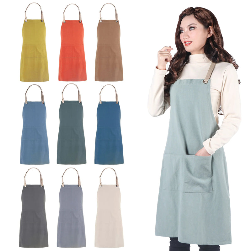 Anypron Mint Cotton Linen Kitchen Apron Adjustable Unisex