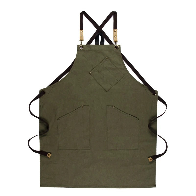 Anypron Green Canvas Apron Soft Double Pocket Full Body for Chef