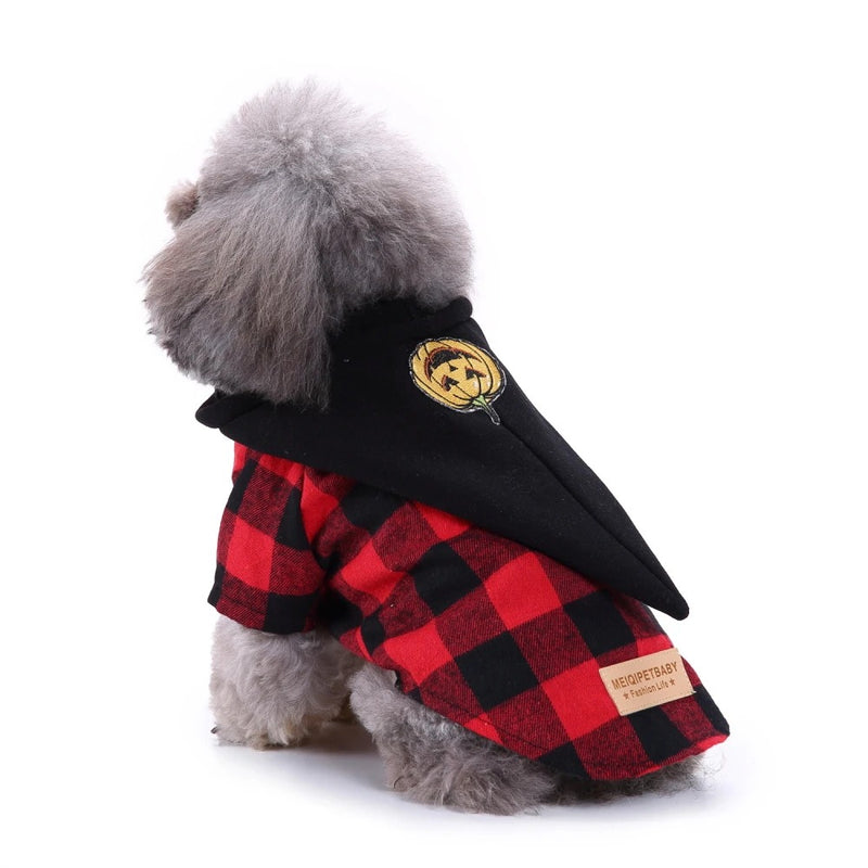 Anypet Dog Costume – Black and Red Plaid Shirt with Cape Outfit & Fun Accessories