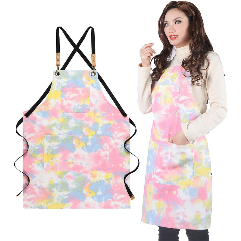 Anypron Green Tie Dye Cotton Apron – Soft Full-Body Chef Apron with Double Pockets